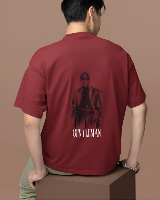 GENTLEMAN GRAPHIC PRINT OVERSIZED T-SHIRT - BRICK RED