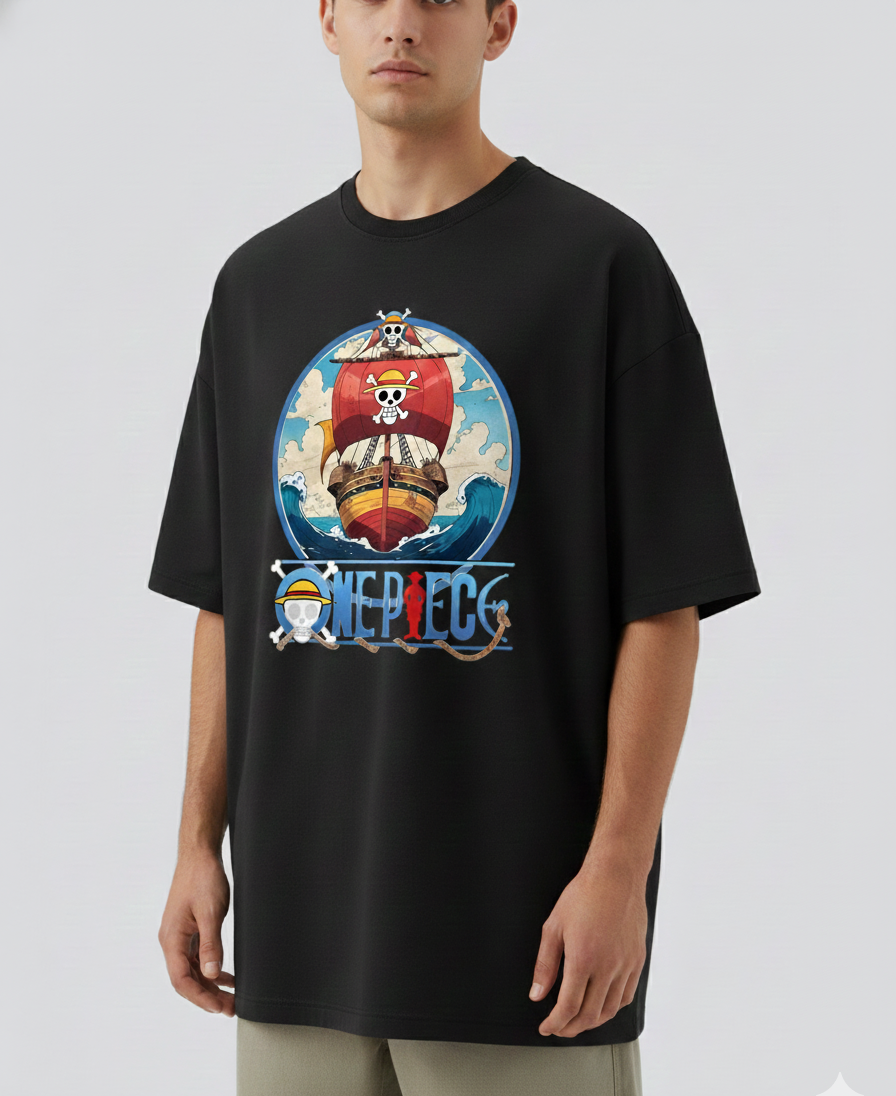 ONE PIECE GRAND VOYAGE GRAPHIC PRINT OVERSIZED T-SHIRT - BLACK