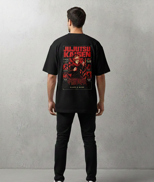 JUJUTSU KAISEN : PRESTIGE GRAPHIC PRINT OVERSIZED T-SHIRT - BLACK