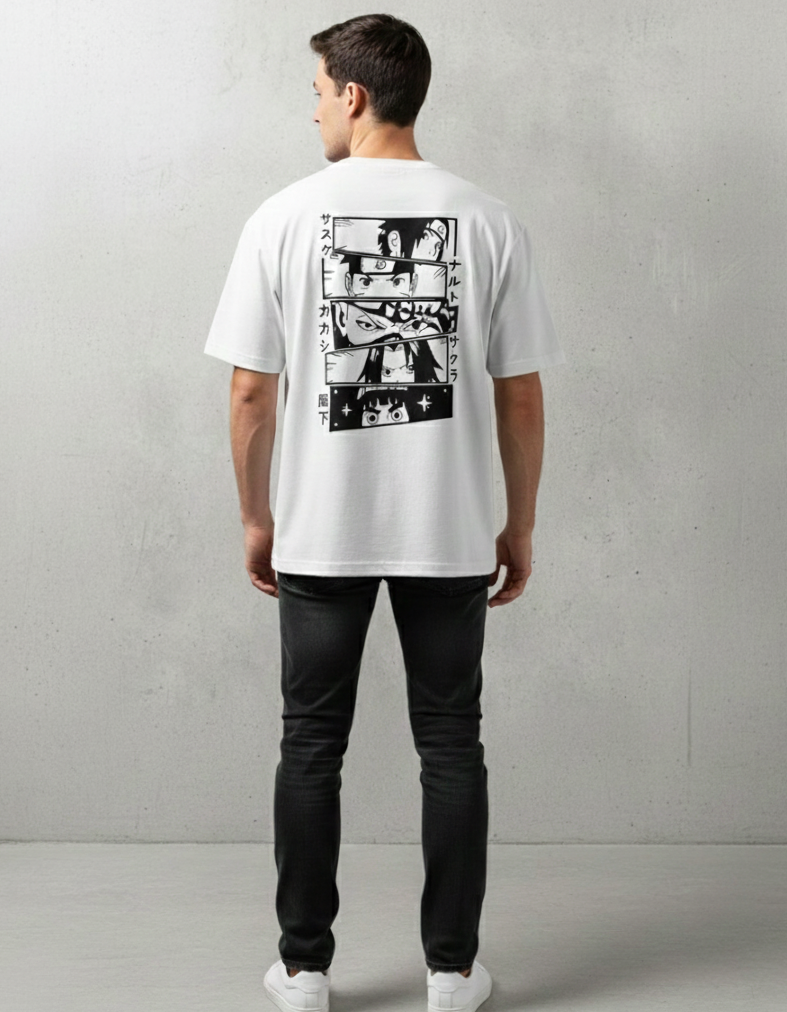 NARUTO : TEAM 7 EYES GRAPHIC PRINT OVERSIZED T-SHIRT - WHITE