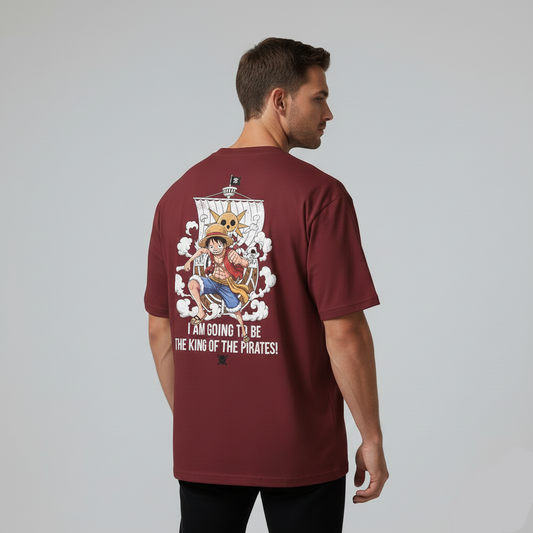 ULTIMATE ONE PIECE VOYAGE : A STATEMENT OF DESTINY GRAPHIC PRINT OVERSIZED T-SHIRT - BRICK RED
