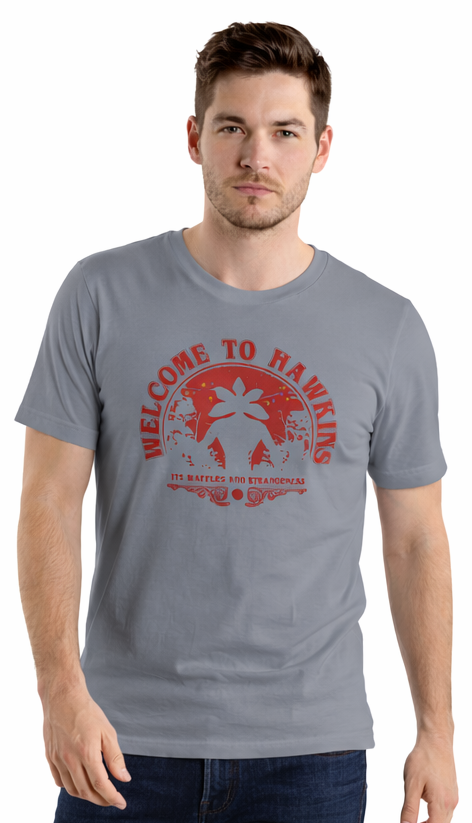 WELCOME TO HAWKINS | STRANGER THINGS GRAPHIC PRINTED REGULAR FIT T-SHIRT