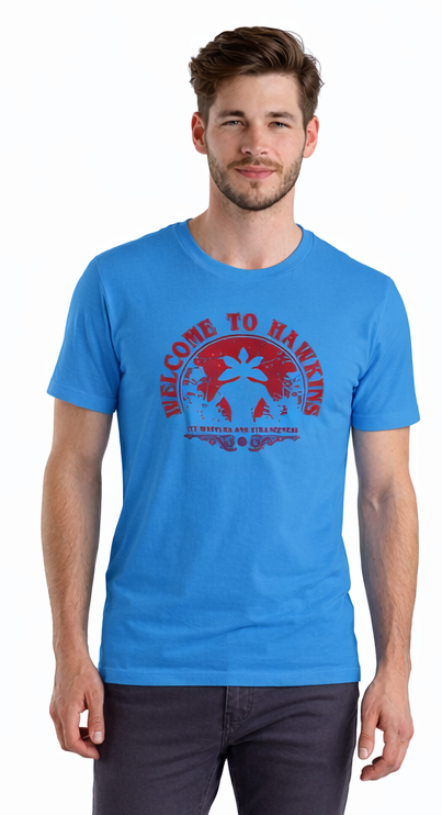 WELCOME TO HAWKINS | STRANGER THINGS GRAPHIC PRINTED REGULAR FIT T-SHIRT