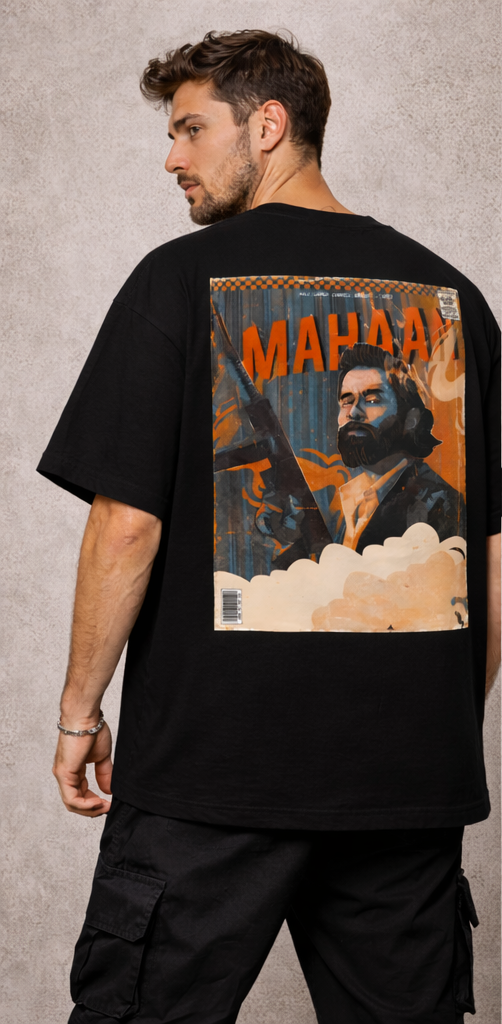MAHAAN GRAPHIC PRINT OVERSIZED T-SHIRT - BLACK
