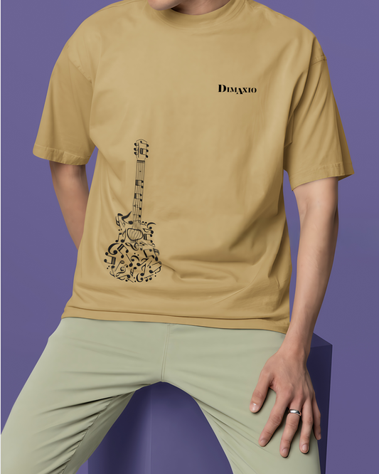 GUITAR GRAPHIC PRINT OVERSIZED T-SHIRT - BEIGE