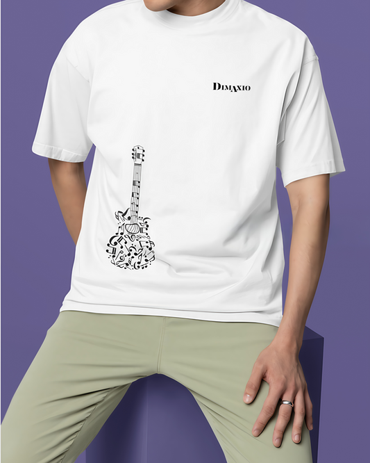 GUITAR GRAPHIC PRINT OVERSIZED T-SHIRT - WHITE