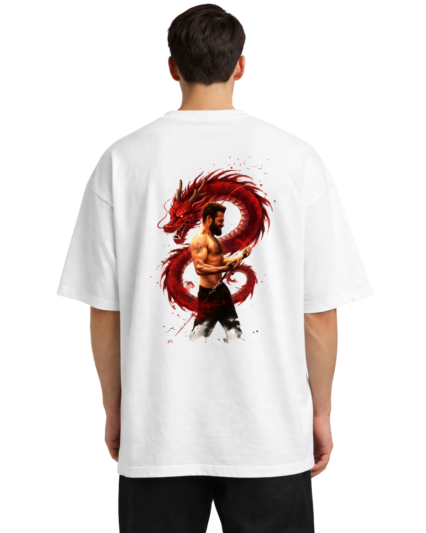 DRAGON ASCENT GRAPHIC PRINT OVERSIZED T-SHIRT - WHITE
