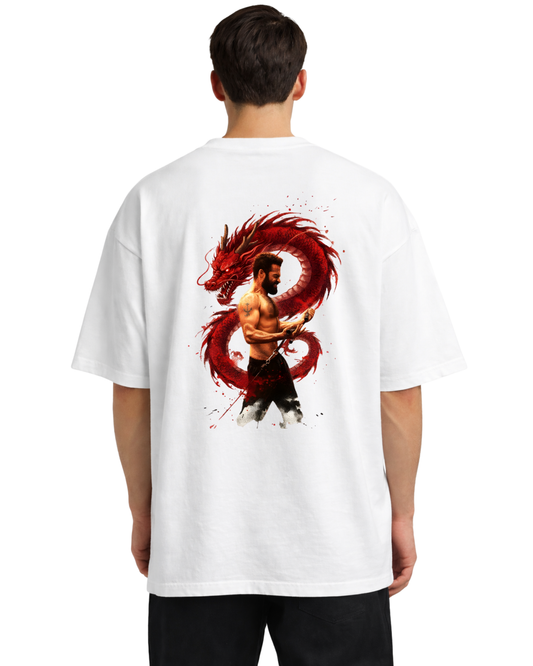 DRAGON ASCENT GRAPHIC PRINT OVERSIZED T-SHIRT - WHITE