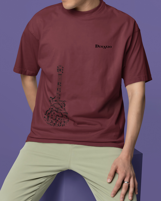 GUITAR GRAPHIC PRINT OVERSIZED T-SHIRT - BRICK RED