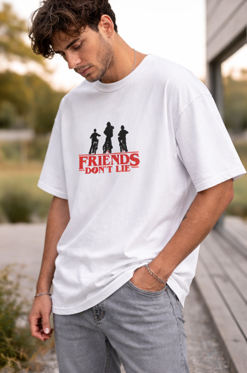 FRIENDS DON'T LIE TEE | STRANGER THINGS GRAPHIC PRINTED OVERSIZED T-SHIRTS