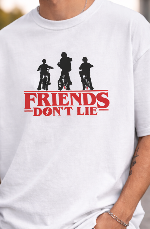FRIENDS DON'T LIE TEE | STRANGER THINGS GRAPHIC PRINTED OVERSIZED T-SHIRTS