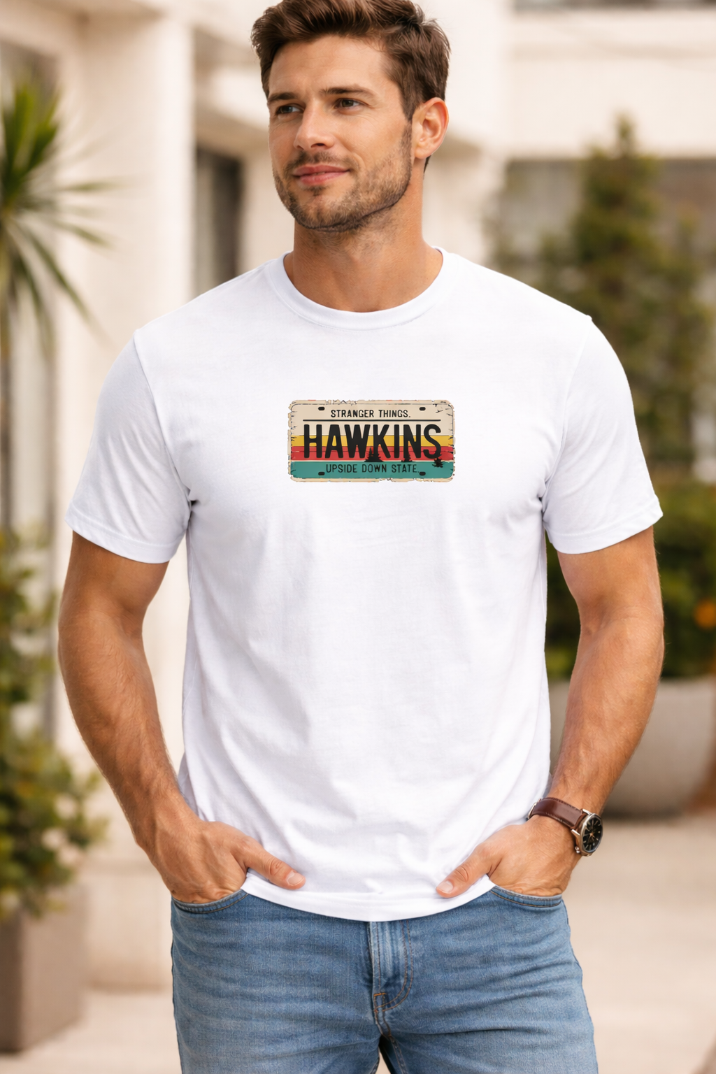 HAWKINS| STRANGER THINGS GRAPHIC PRINTED REGULAR FIT T-SHIRT