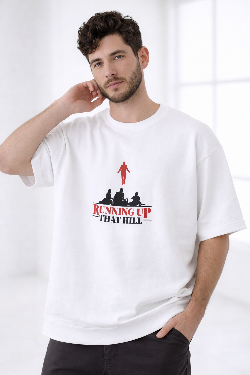 RUNNING UP THAT HILL | STRANGER THINGS GRAPHIC PRINTED OVERSIZED FIT T-SHIRT