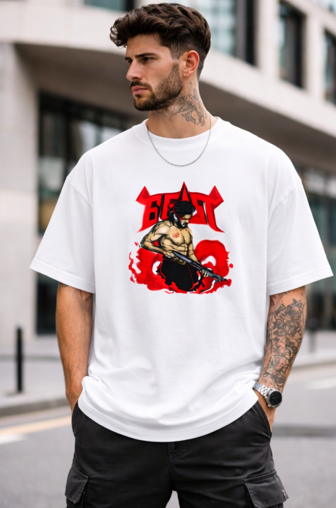 BEAST GRAPHIC PRINT OVERSIZED T-SHIRT - BLACK