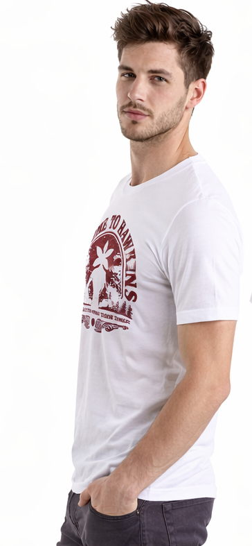 WELCOME TO HAWKINS | STRANGER THINGS GRAPHIC PRINTED REGULAR FIT T-SHIRT