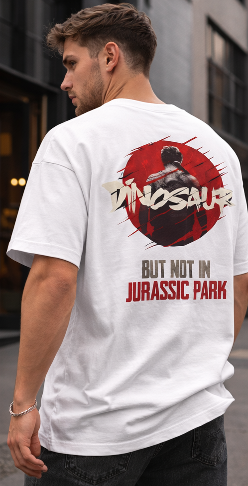 DINOSAUR GRAPHIC PRINT OVERSIZED T-SHIRT - BEIGE