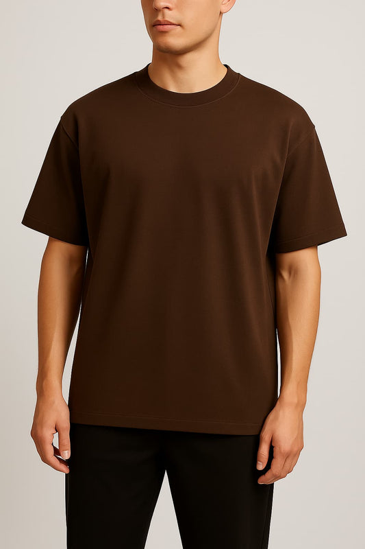 OVERSIZED COFFEE BROWN TERRY COTTON T-SHIRT